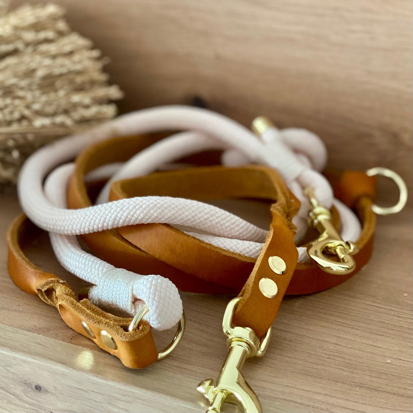 Hundeleine Fettleder mit Hundeleineseil in der Farbkombi "Cognac Couture"