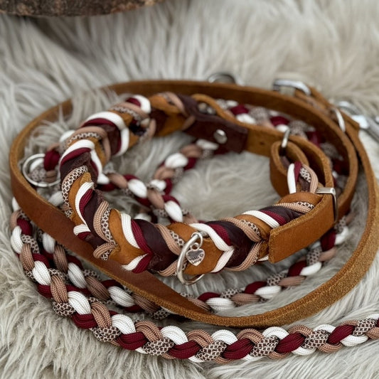 Paracord Halsband "Fettleder" in der Farbkombi "Cafe Bordeaux"