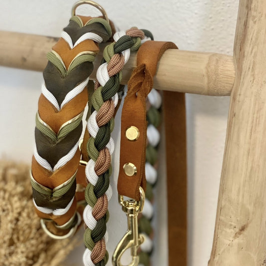 Paracord Halsband "Fettleder" in der Farbkombi "Nature Bliss"