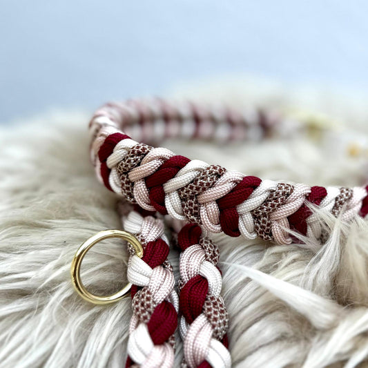 Paracord Halsband "Twist" in der Farbkombi "Crème de Bordeaux"