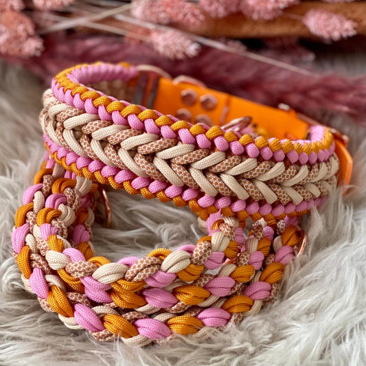 Paracord Halsband "Be Happy" in der Farbkombi "Tangerine Rose by Leilani"