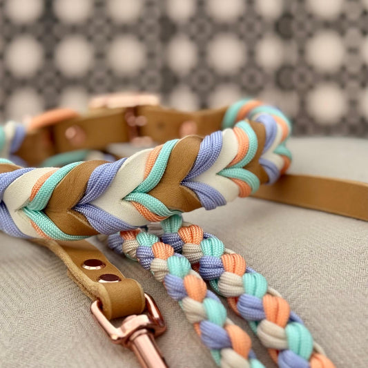 Paracord Halsband "Fettleder" in der Farbkombi "Blossom Pastel"